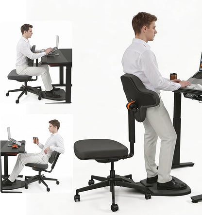 Newtral Standing Desk Chair, Standing Mate Chair for Sit-Stand, Ergonomic Leaning Perch Chair with Anti-Fatigue Mat, Standing Stool, Saddle Chair, Height Adjustable Home Office Posture Seat-MT-L-DG