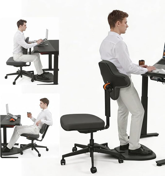 Newtral Standing Desk Chair, Standing Mate Chair for Sit-Stand, Ergonomic Leaning Perch Chair with Anti-Fatigue Mat, Standing Stool, Saddle Chair, Height Adjustable Home Office Posture Seat-MT-L-DG
