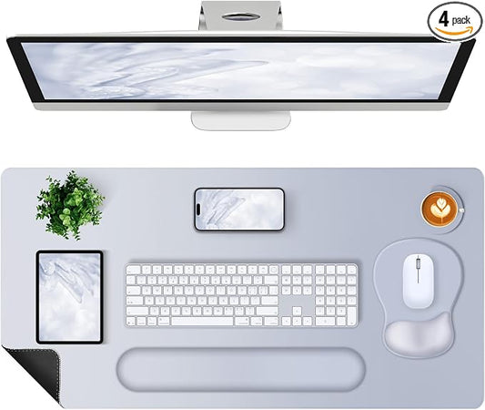 4-in-1 Large Gaming Mouse Pad, Keyboard Wrist Rest Pad & Wrist Support Mousepad Set, Extended Desk Pad Waterproof Desk Mat Protector for Home Office Decor Study Game 35.4×15.7 Inches I Gradient Gray