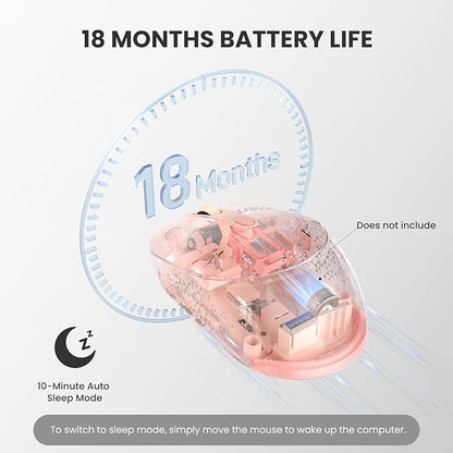 TECKNET Bluetooth Wireless Mouse, Bluetooth 5.2 & 2.4G USB Receiver, Compact & Portable, Silent Click, Ergonomic Symmetrical Design, 18-Month Battery, Adjustable DPI, Wide Compatibility - Pink