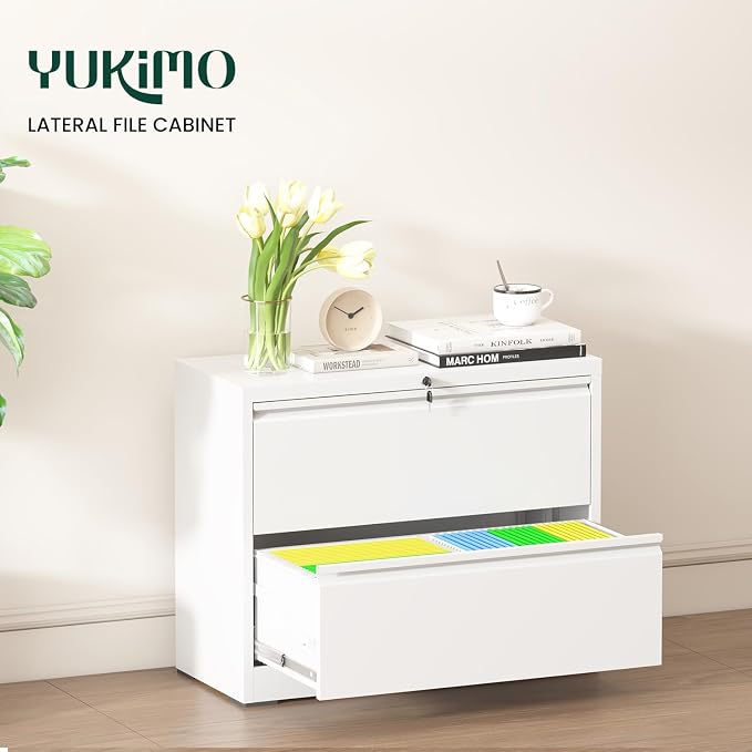 2 Drawer Lateral File Cabinet with Lock, 26.77“W File Cabinets for Home Office Legal/Letter A4 Size, File Cabinet Storage Cabinet,Require Assembly, White