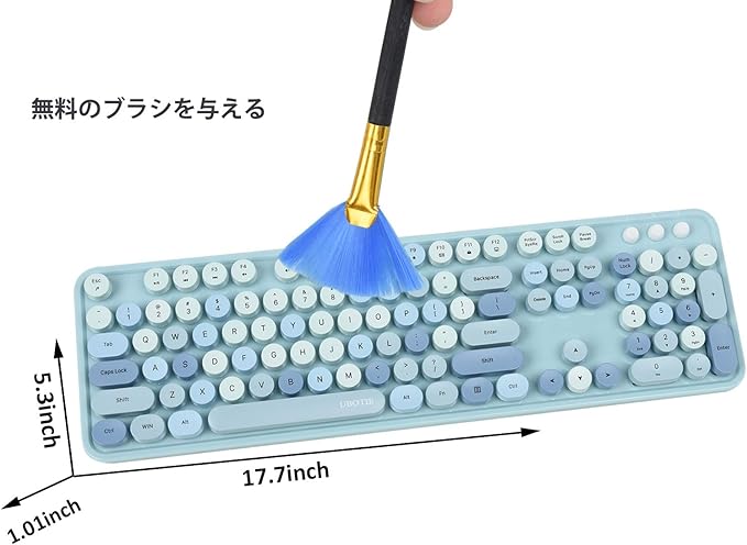 UBOTIE Colorful Wireless Keyboard and Mouse Combos, Retro Typewriter Floating Flexible Full-Sized Keys Computer Keyboard with Optical Mouse, 2.4GHz USB-A Connection for Windows Mac (Blue-Colorful)