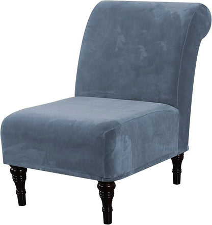 H.VERSAILTEX Armless Accent Chair Covers Thick Velvet Armless Chair Slipcovers High Stretch Chair Covers for Living Room Hotel Furniture Protector with Elastic Bottom(Small, Stone Blue)