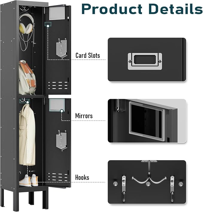 BUTISOW Metal Lockers - 66" Height Steel Lockers for Employees with 2 Door Storage Locker with Card Slot for Employees Gym School Home Office Garage - Assembly Required