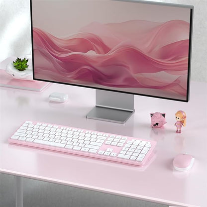 Wireless Keyboard and Mouse, 2.4GHz Cordless Keyboard Mouse Combo, Optical Mouse, Plug and Play USB Receiver, Compatible with Windows, Mac, Laptop, and PC（White Pink）