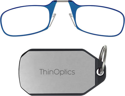 ThinOptics unisex adult Keychain Case + Reading Glasses, Blue, 44 mm US