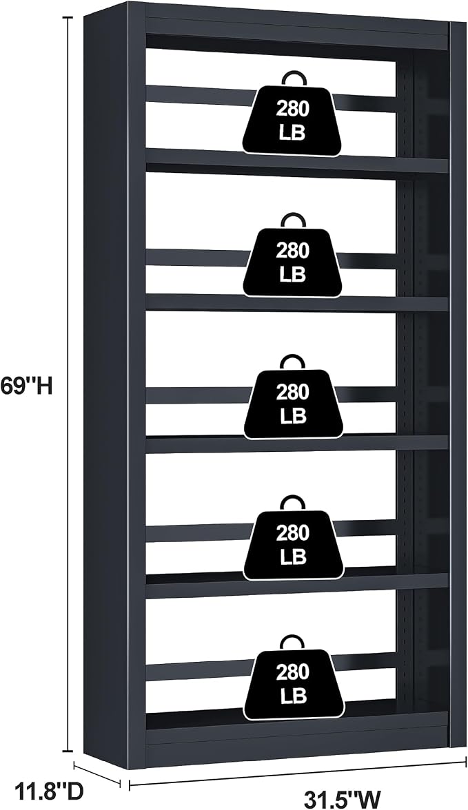 Bookcase, 5-Shelf Industrial Bookshelf, Large Storage Space, Adjustable Bookshelves, Perfect for Living Room, Home Office, Garage, Ideal for Home Office Upgrade