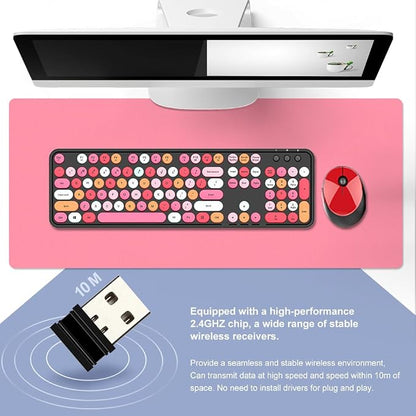 GTSP Colorful Wireless Keyboard and Mouse Combo, Cute Keyboard Retro Typewriter with Round Keycaps for Computer Laptop Desktops PC Mac 2.4GHz Dropout-Free Connection (Multicolor Black)