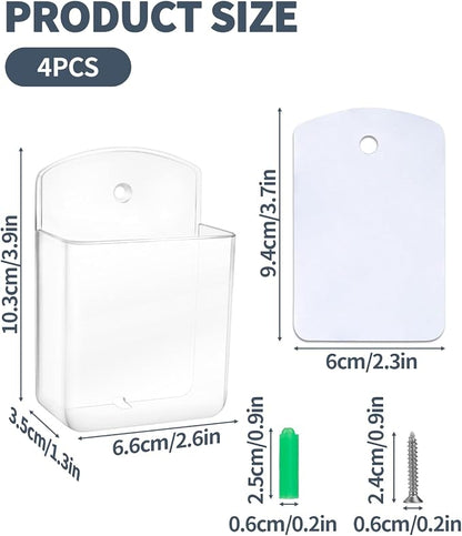 4 PCS Remote Control Holders Wall Mount, Self Adhesive TV Air Conditioner Remote Control Holder, Wall Mount Storage Box Organizer Wall Pen Holder Storage for Home Office School (Clear, 4)