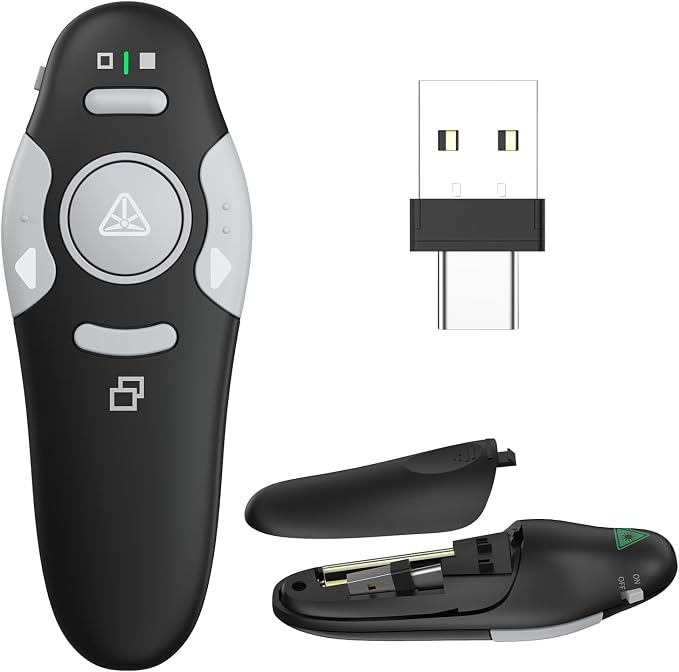 QUI Presentation Clicker Wireless Presenter Remote Clicker for PowerPoint Presentation Remote, PowerPoint Slide Advancer for Mac/Windows/Google Slide/Keynote, Black, A-C