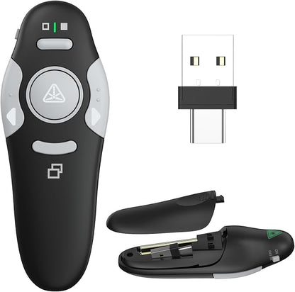 QUI Presentation Clicker Wireless Presenter Remote Clicker for PowerPoint Presentation Remote, PowerPoint Slide Advancer for Mac/Windows/Google Slide/Keynote, Black, A-C
