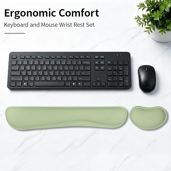 Bloss 2 Green Wrist Rest for Mouse & Keyboard, Ergonomic Wrist Support | Soft Memory Foam, Rubber Non-Slip, Wrist Rest for Mouse, Breathable, 1.2" Thick