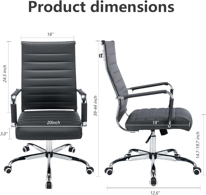 Office Desk Chair Leather, Conference Room Chairs with Wheels, Modern Executive Computer Guest Chairs with Arms (Black)