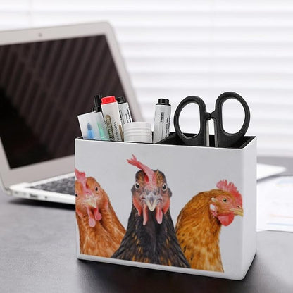 Niapessel Pencil Holder for Desk, Funny Three Chickens Pen Holder Storage Desktop Pen Organizer Desk Pencil Organizer Makeup Brush Holder for Office School College Leather