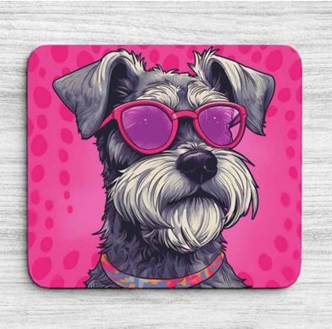 Pink Mousepad Glamour Dog Schnauzer Mouse Pad for Home Office Gaming Working Desk Computer Desktop Accessories Non-Slip Rubber Mousepad for Dog Lovers