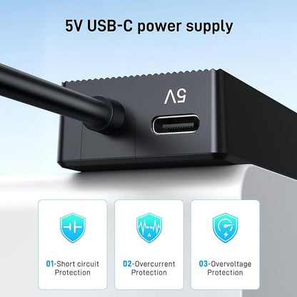4 Port USB 3.0 Hub 5FT Long Cable, USB Extension Data Cable USB Dock Extender for Desktop PC Laptop, 5Gbps with 5V USB-C Power Supply