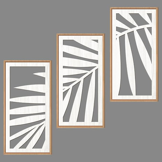 IARTTOP Tropical Palm Tree Leaf Wood Wall Art White Framed 8x16 Inch Set of 3 Hawaii Plant Leaves Wooden Wall Decor Minimalist Boho Artwork for Living room Bedroom Office