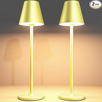 Timjorman 2-Pack Cordless Table Lamps - 5000mAh Rechargeable Battery Operated Desk Lamp, 3-Level Dimmable LED Night Light for Bedroom, Dining, Restaurant - Metal Design (Champagne Gold 2Pack)
