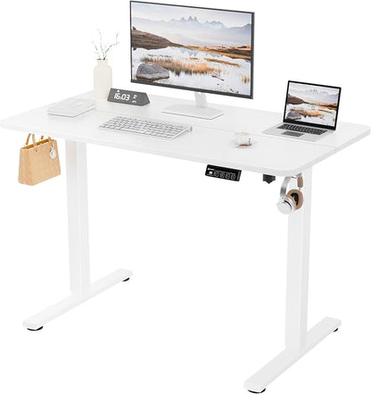 ERGOMAKER 43" Electric Standing Desk, Adjustable Height, Sit Stand Up Desk for Home Office & Computer Workstations, Memory Controller, White