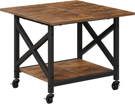 VENNQD 2 Tier Printer Stand, 23.6'' x 23.6'' Large Table with Storage Shelf, Rolling Printer Cart with Wheels, Laser Printer Table for Home Office Living Room Scanner Fax Machine, Rustic Brown