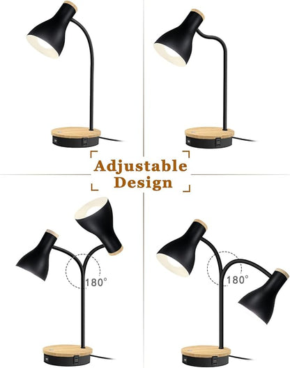 LALISU Metal Desk Lamp Wireless Charging Table Lamp Touch Reading Lights Arc Desk Lamps for Bedroom, 3 Way Dimmable Bedside Lamp with USB Charging Ports Lamp for Study Room and Office (Black)