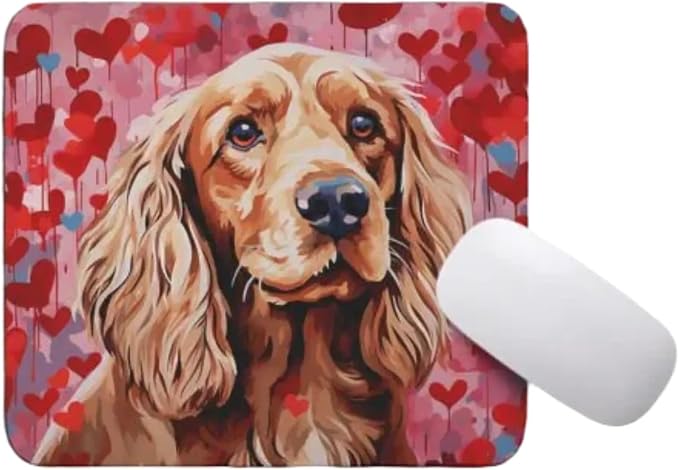Cocker Spaniel Mouse Pad Dog with Red Hearts Pattern Non-Slip Rubber Mouse Pad Puppy in Love Mouse Pad for Home Office Work Desk Computer Desktop Laptop for Dog Lovers