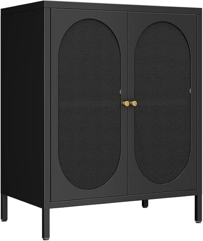 Small 2 Mesh Door Metal Storage Cabinet for Pantry,Office Room,Kitchen,Bathroom,Living Room, Hallway-Locker Cabinet with 1 Adjustable Shelf(mesh Door, Black)