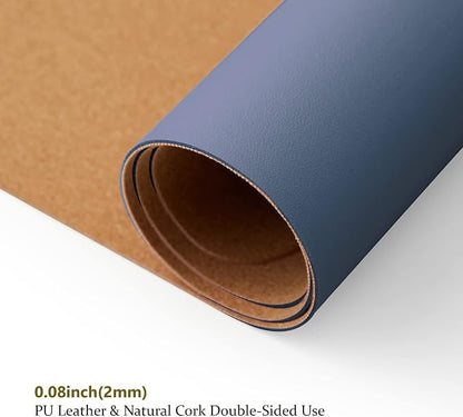 Cork Desk Mat - Dual-Sided Desk Pad for Office and Home - Desk Organization and Accessories - Ideal for Large Mouse Pad and Desk Mats on Top of Desks(Dark Blue,27.6"x 13.8")