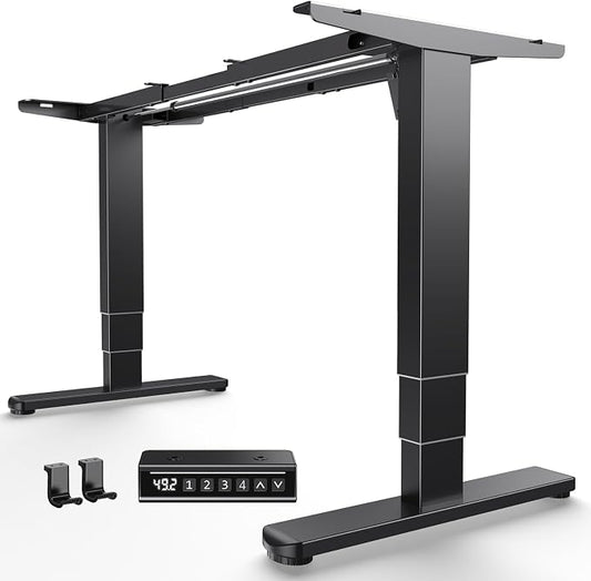 HUANUO Standing Desk Frame with 220lbs Powerful Brushless Motor, Double Crossbeam Structure, Thick Adjustable Desk Legs, for Max 35.4″ x 86.6″ Desktop, for Home Office, Black Frame Only