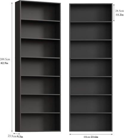 FACBOTALL 82" Tall Bookshelf Set of 2, 7-Tier Double Open Shelves Bookcase,Freestanding Display Storage Shelves, Tall Bookcase Home Decor Furniture for Home Office,Living Room,Bedroom, Black
