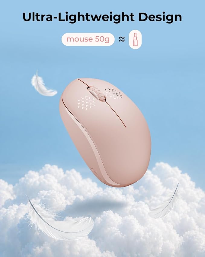 seenda Wireless Mouse for Laptop, 2.4G Noiseless Mouse with USB Receiver - Optical Tracking Portable Computer Mice for Chromebook, PC, Tablet, Windows System, 24 Months Battery Life - Pink