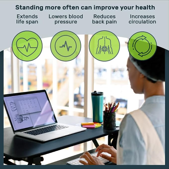 TechOrbits Standing Desk Converter - 32 Inch Adjustable Sit to Stand Up Workstation, Particle Board, Dual Monitor Desktop Riser with Keyboard Tray, for Home Office Laptop, Black 32"