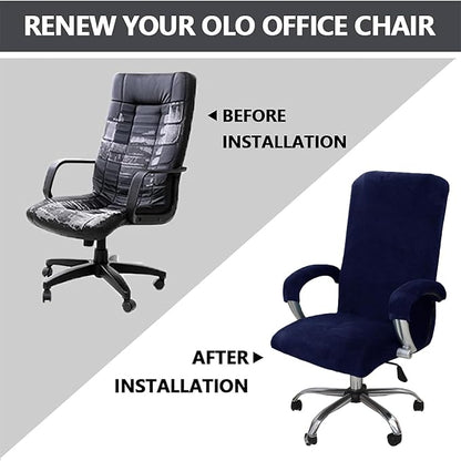 Velvet Plush Office Computer Chair Cover for Ergonomic, Navy Blue, XL | Stretchable, Cat Proof Protector, Fits High Back Wide Mesh Executive Chairs, For Rotating Chairs with Wheels and Armrest
