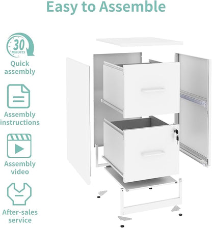 AQY 2 Drawer File Cabinet with Lock, Metal White Filing Cabinets for Home Office, 18" Deep Heavy Duty Vertical Storage Cabinet for Hanging A4/Letter/Legal Size Files, Assembly Require