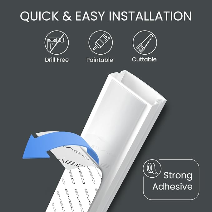 EVEO Cord Hider - 300” Cord Cover Wall Cable Hider, Cable Concealer, Wire Hiders for TV on Wall. Cable Management, Cord Hider Cable Raceway Wire Covers for Cords (White, Large)