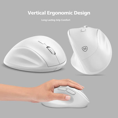Ergonomic Wireless Mouse 2025 New Updated Smaller with USB-A Receiver for PC Computer, Laptop and Desktop, Ergo Mouse Vertical with Silent Clicks Long Battery Life, Up to 1600 DPI, White