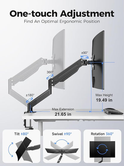 Suptek Single Monitor Mount,Adjustable Gas Spring Monitor Arm Desk Mount Stand Fits 17 20 22 23 24 26 27 32 33 35 36 inch,Holds up to 25 lbs, Black(MD9)