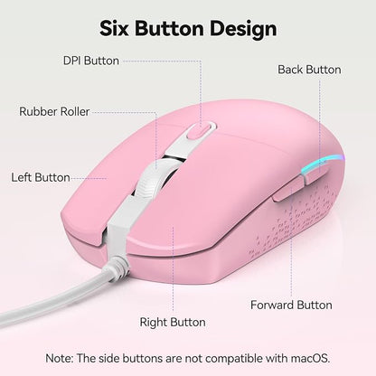 TECKNET Wired Mouse - USB Corded Mouse with RGB Backlit Full Size Optical Silent Mouse with Side Buttons,LED Plug and Play Wired Connection Office Mice for Desktop,PC,Laptop