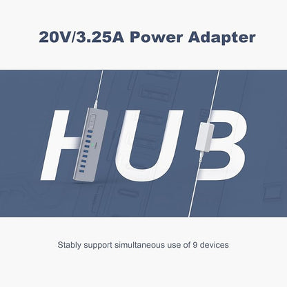Powered USB Hub 10Gbps, intpw YH9AC 12-Port USB Splitter with USB A/USB C 3.2, 7 USB 3.0, 2 PD 45W Charging Ports, 65W Power Adapter + 3.3FT Cable, Aluminum USB Extender Hub for Laptop/PC/iPhone 16/15