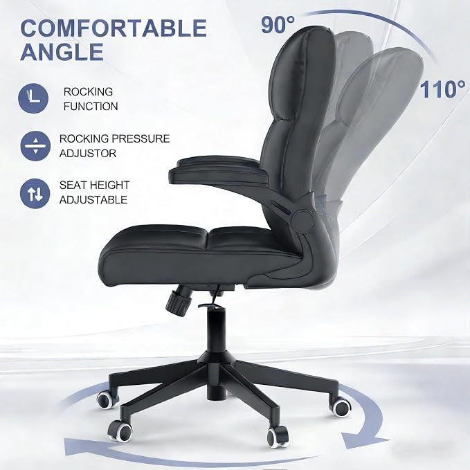 balmstar Leather Office Chair Computer Desk Chair, 360° Swivel Rolling Wheels, Adjustable Tilt Angle 90°-135° with Lumbar Support Executive Chair for Home Office with 350LBS Capacity（Black）