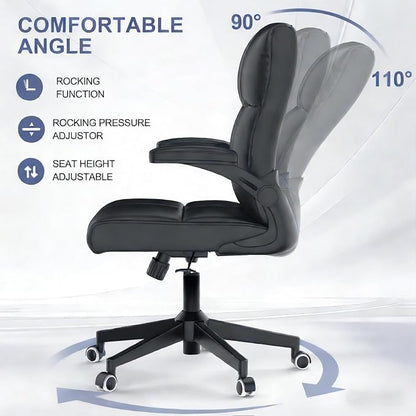 balmstar Leather Office Chair Computer Desk Chair, 360° Swivel Rolling Wheels, Adjustable Tilt Angle 90°-135° with Lumbar Support Executive Chair for Home Office with 350LBS Capacity（Black）
