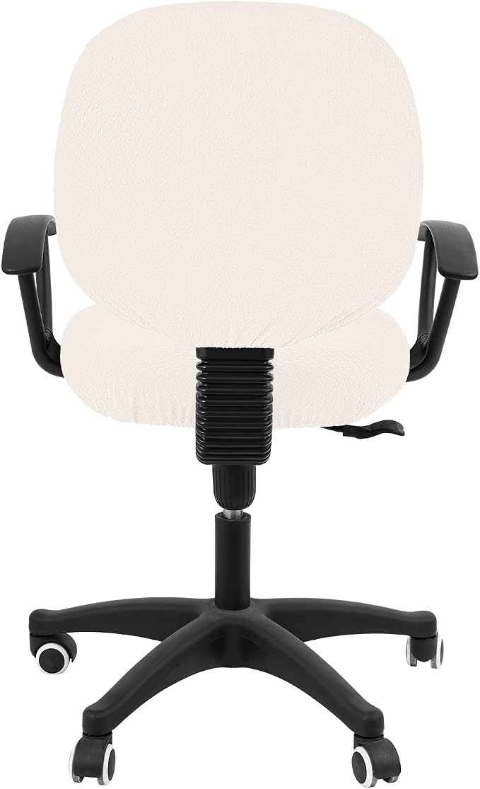 Smiry Stretch Jacquard Office Computer Chair Covers, Removable Washable Universal Desk Rotating Chair Slipcovers Protector, Seat + Backrest Cover, Ivory