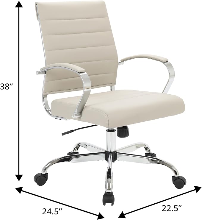 LeisureMod Benmar Leather Office Desk Chair, Mid-Back Ergonomic Swivel Chair with Lumbar Support, Adjustable Height, Tilt Lock, Cushioned Seat & Back, Home Office Task Chair (Tan, Pallet)