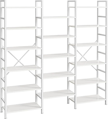 SUPERJARE Triple Bookshelf, Bookcase with 17 Open Display Shelves, Wide Book Shelf Book Case for Home & Office, 6 Tier, White