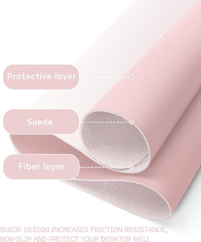 YSAGi Non-Slip Leather Desk Pad Blotter, Waterproof Laptop Computer Desk Keyboard Mat, Table Protector Mat, Large Mouse Pad for Office/Work/Home/Decor(Pink, 31.5" x 15.7")