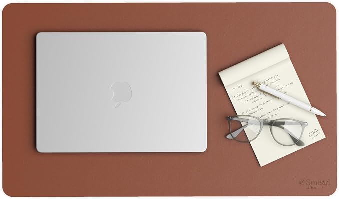 Smead Desk Pad, Vegan Leather Desk Mat with Non-Slip Faux Suede Backing, Perfect Desk Organizer for Office Decor, 23.6” x 13.7” Small, Saddle (64837)