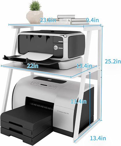 PUNCIA 3 Tier Wood Desktop Printer Stand Large Capacity Storage Rack | White Heavy Duty Shelf Fits Laser Printers Copiers Fax Machines Books Organizer for Home Office Dorm Room