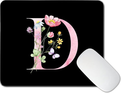 Mouse Pad Pinks Flowers Initial Letters Mousepad Desktop Laptop Computer Accessories Home Office Gaming Work Desk Computer Non-Slip Rubber Monogram Floral Alphabet A-Z mousepad (D)