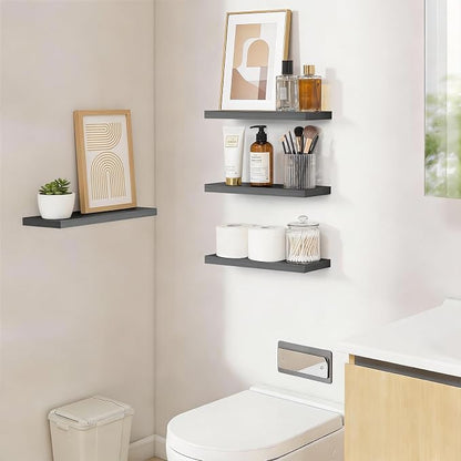 BAYKA Floating Shelves, Gray Wall Mount Wood Shelf 15.7in Set of 4 | Hidden Bracket Design, Max 22lbs Load, Multi-Wall Compatible, Easy Install, Ideal for Bathroom Bedroom Display Storage Decor