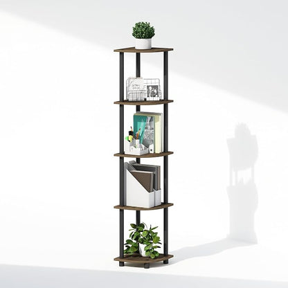 Furinno Turn-N-Tube Storage Shelves, 5-Tier Book Shelf, Corner Shelf, Toolless Open Shelves, for Organization and Storage, Living Room, Home Office, Hallway, Bedroom, Columbia Walnut